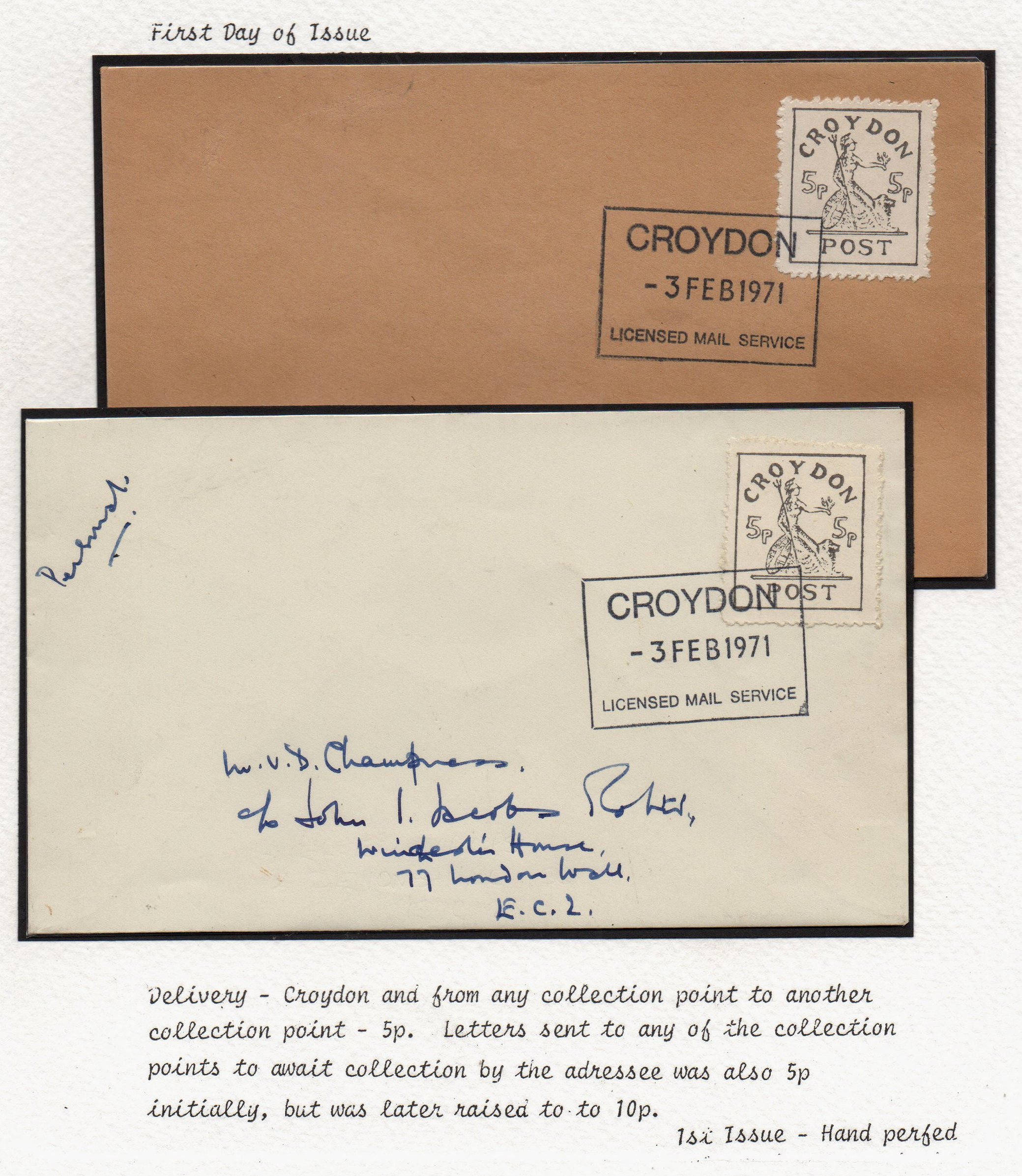 Croydon Gatwick Strike Post Stamps 1971 5p Britannia 1st Printing alone on cover, first day of service